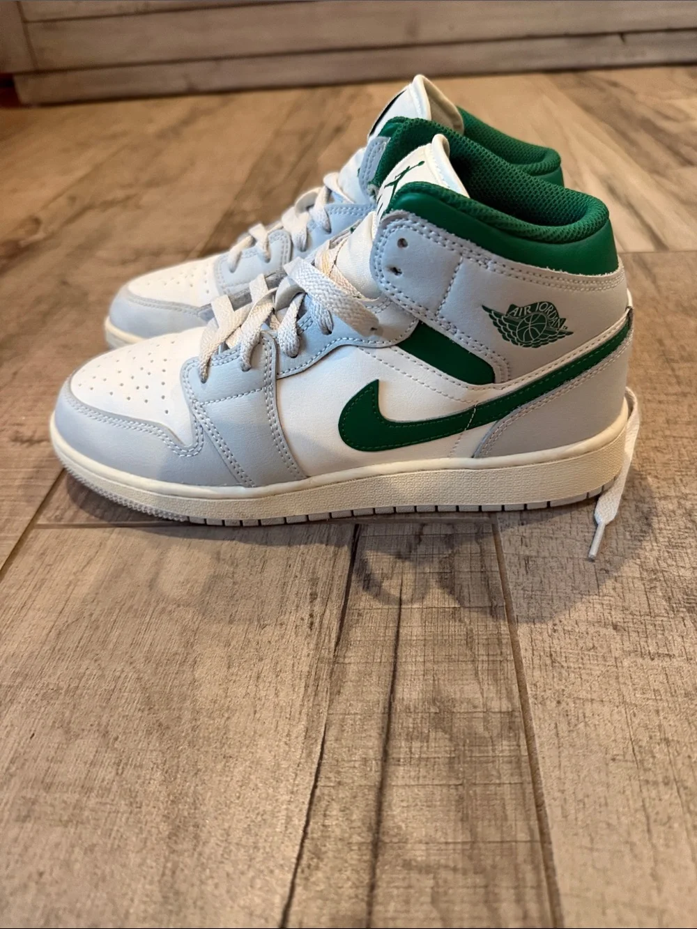 Jordan Kids White and Green High-Top Sneakers